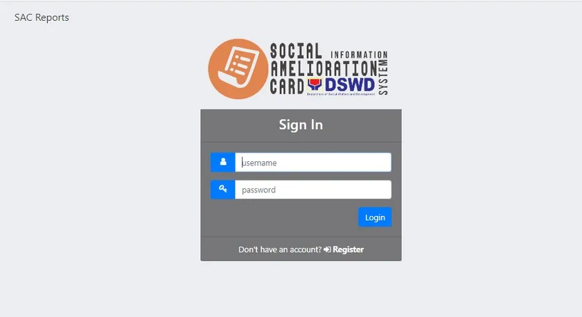 Sign-in page of the Social Amelioration Card Information System.