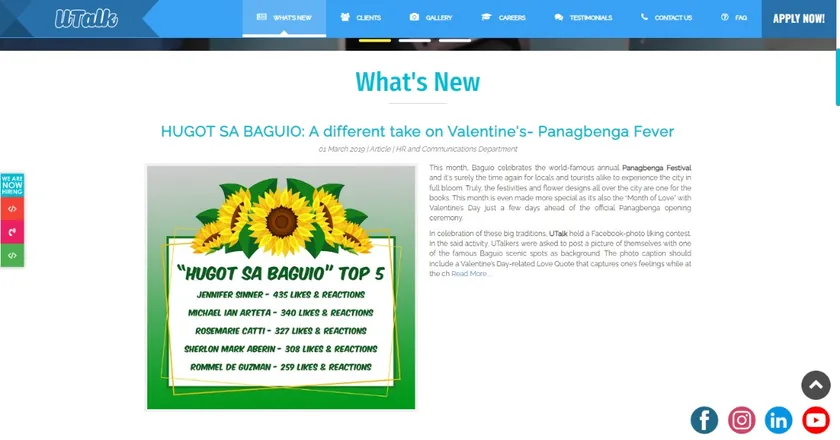 'What's new' page with a news article about a Panagbenga Festival photo contest.